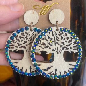 ⭐ 3/$18 ⭐ Tree of Life Bohemian Boho Wooden Wood Round Dangle Earrings ~ NEW